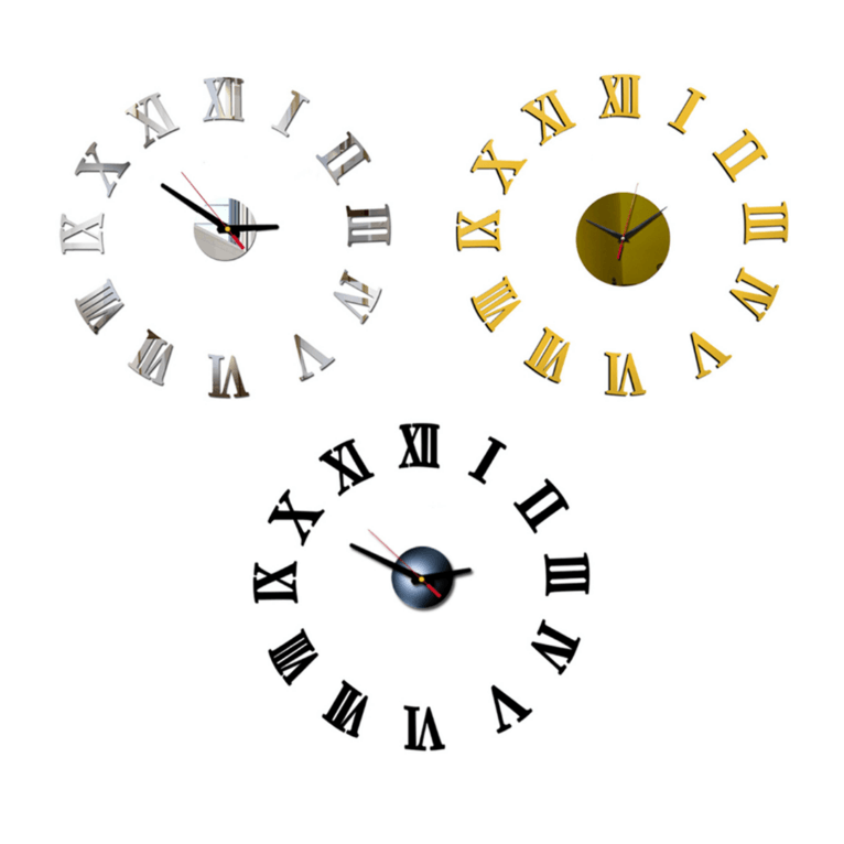 Large wall clock with adhesive Roman numerals